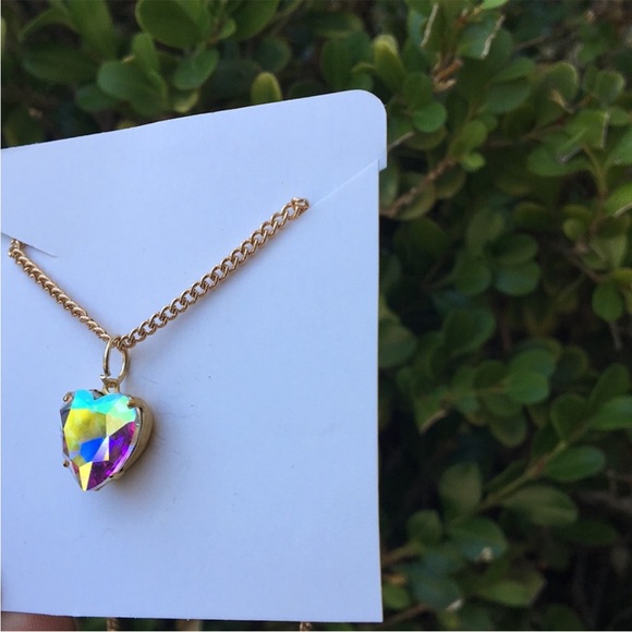 Aurora Borealis Crystal Heart Pendant Necklace - Picture 5 of 6